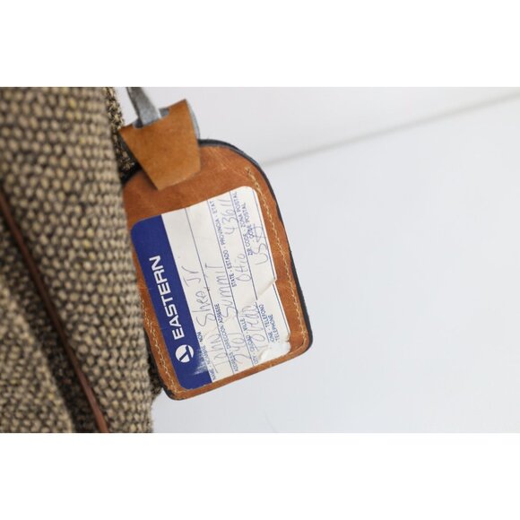 Vintage 70s 80s Streetwear Distressed Wool Tweed Leather Messenger Bag Briefcase - Picture 5 of 11